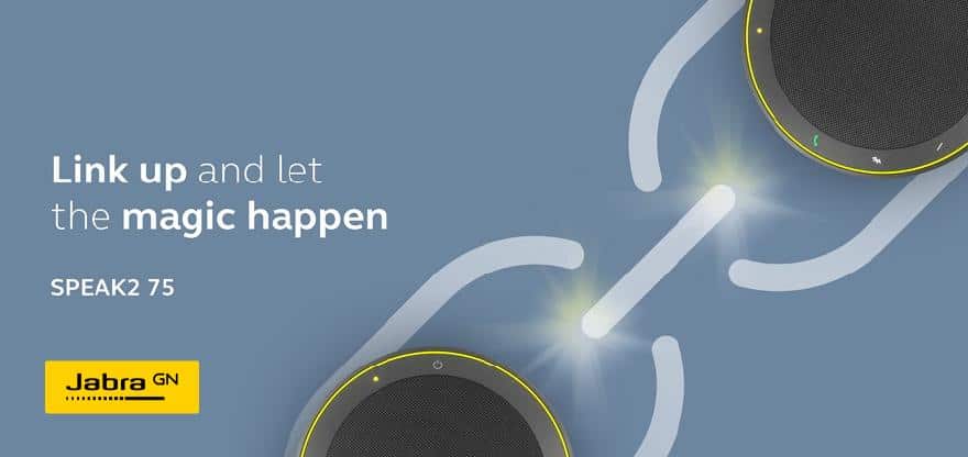 Koppeln Sie 2 Jabra Speak2 75 Speakerphones für größere Audio- und Videokonferenzen